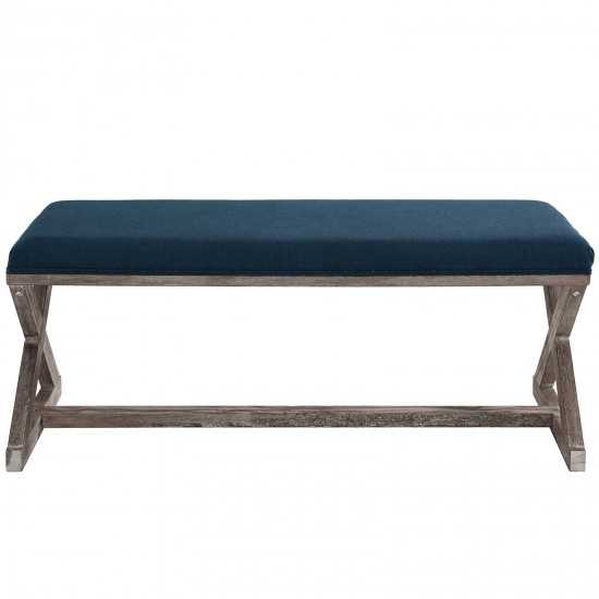 Province Vintage French X-Brace Upholstered Fabric Bench