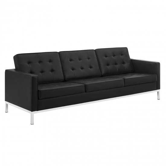 Loft Tufted Upholstered Faux Leather Sofa