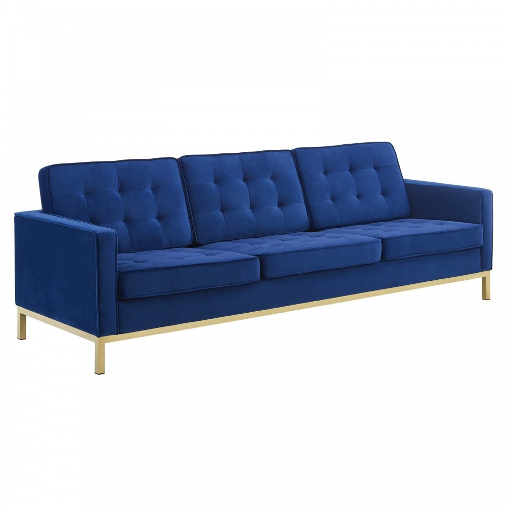 Loft Gold Stainless Steel Leg Performance Velvet Sofa