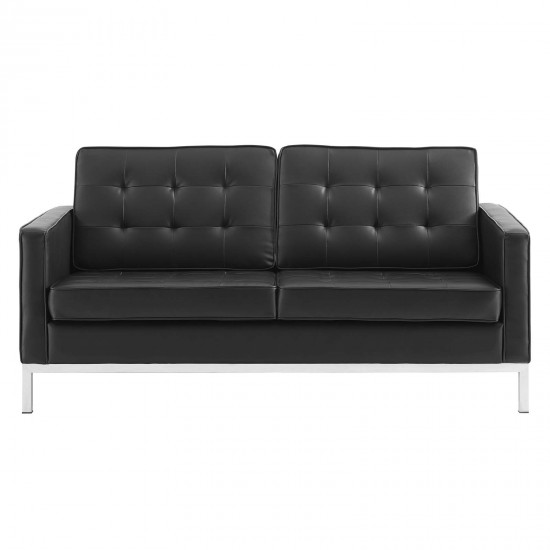 Loft Tufted Upholstered Faux Leather Loveseat