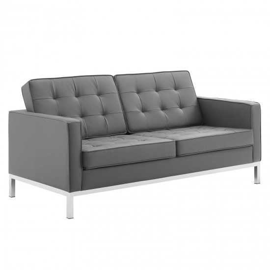 Loft Tufted Upholstered Faux Leather Loveseat