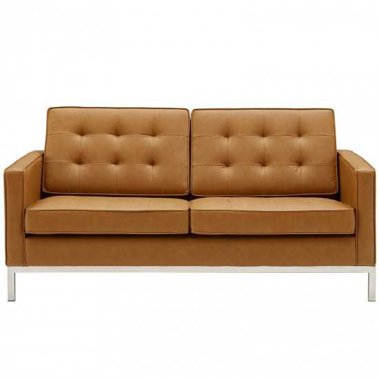 Loft Tufted Upholstered Faux Leather Loveseat