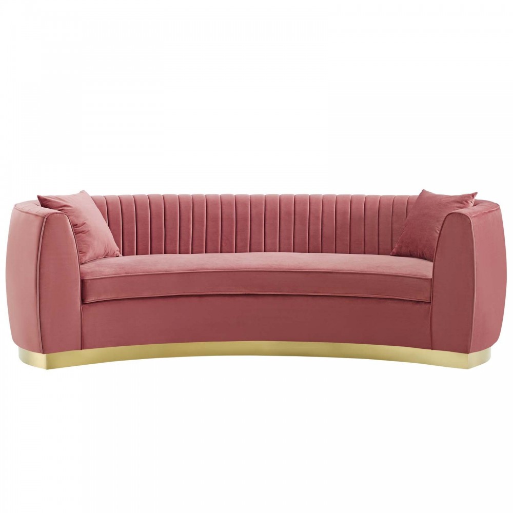 Enthusiastic Vertical Channel Tufted Curved Performance Velvet Sofa