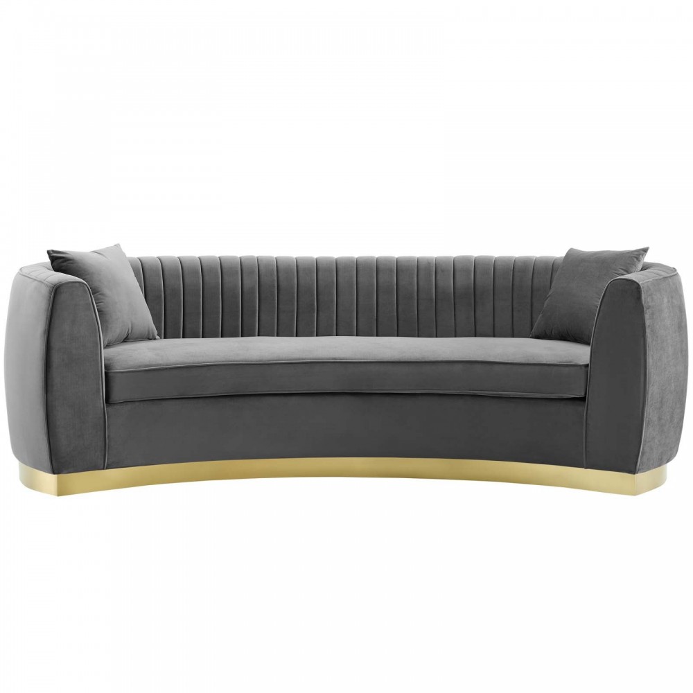 Enthusiastic Vertical Channel Tufted Curved Performance Velvet Sofa