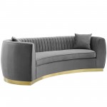 Enthusiastic Vertical Channel Tufted Curved Performance Velvet Sofa