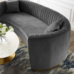 Enthusiastic Vertical Channel Tufted Curved Performance Velvet Sofa