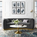 Enthusiastic Vertical Channel Tufted Curved Performance Velvet Sofa