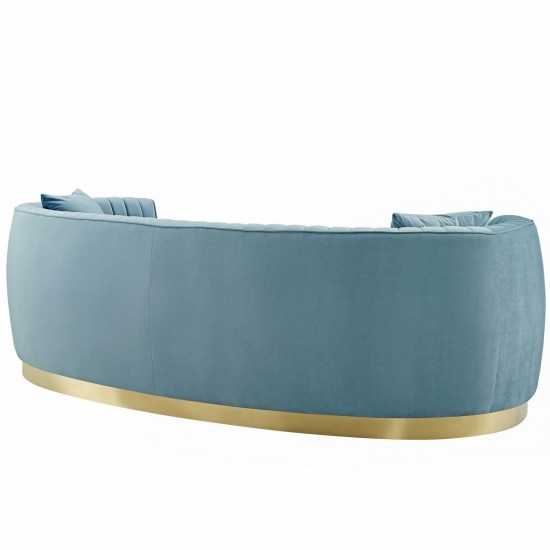 Enthusiastic Vertical Channel Tufted Curved Performance Velvet Sofa