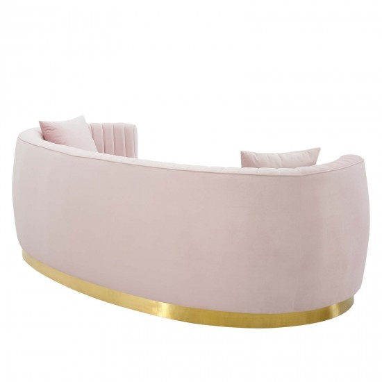 Enthusiastic Vertical Channel Tufted Curved Performance Velvet Sofa