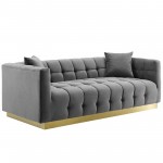 Vivacious Biscuit Tufted Performance Velvet Sofa