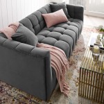 Vivacious Biscuit Tufted Performance Velvet Sofa