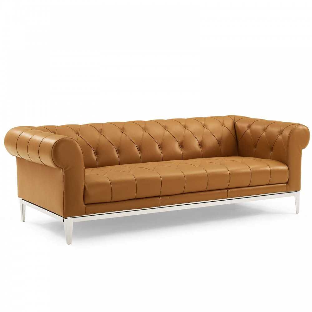 Idyll Tufted Button Upholstered Leather Chesterfield Sofa