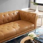 Idyll Tufted Button Upholstered Leather Chesterfield Loveseat