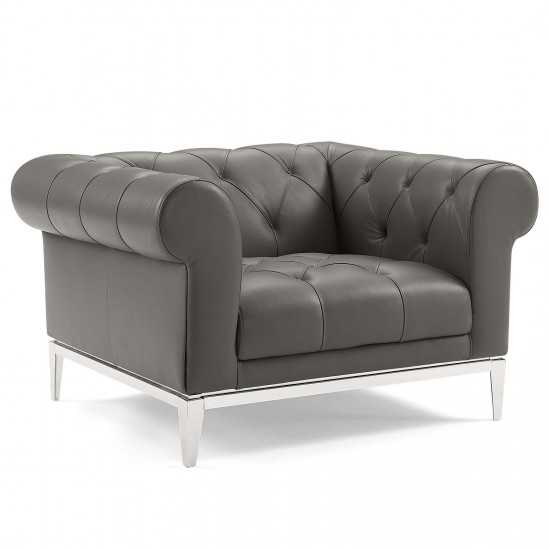 Idyll Tufted Button Upholstered Leather Chesterfield Armchair