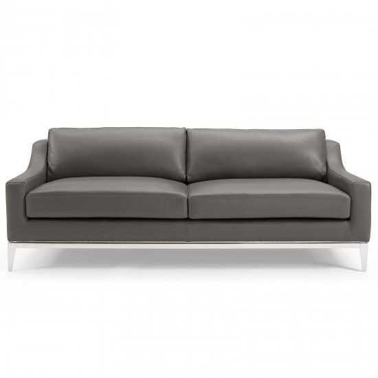 Harness 83.5" Stainless Steel Base Leather Sofa