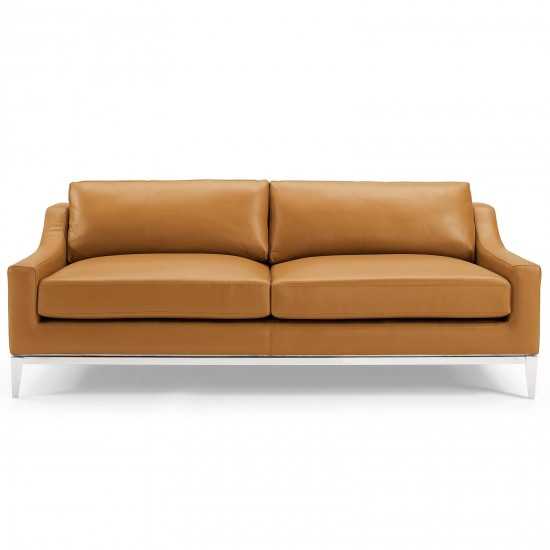 Harness 83.5" Stainless Steel Base Leather Sofa