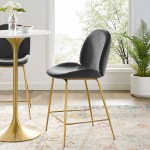 Scoop Gold Stainless Steel Leg Performance Velvet Counter Stool