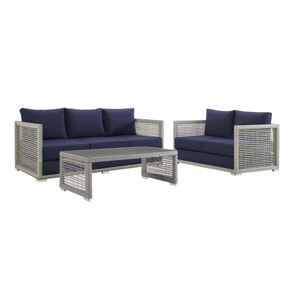 Aura 3 Piece Outdoor Patio Wicker Rattan Set