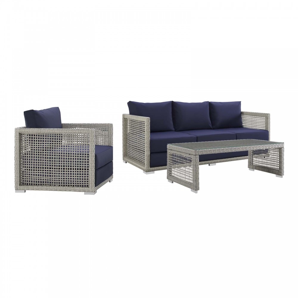 Aura 3 Piece Outdoor Patio Wicker Rattan Set