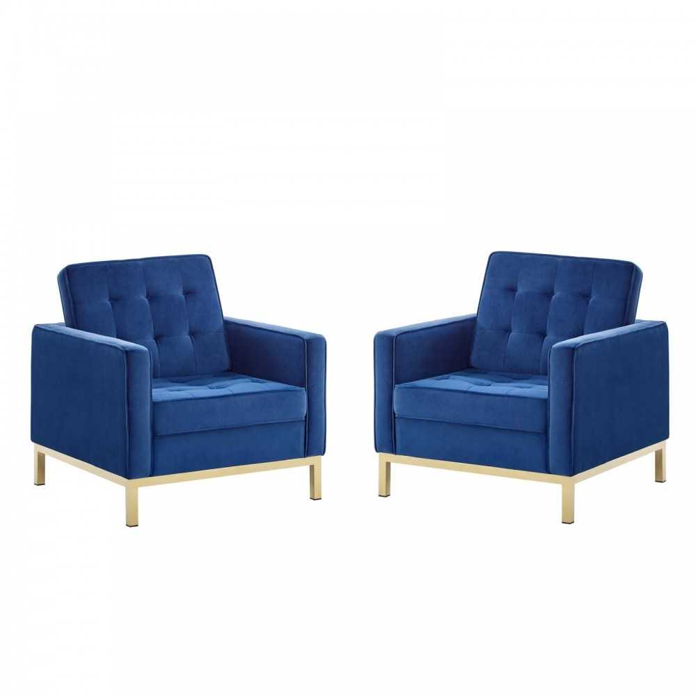 Loft Gold Stainless Steel Leg Performance Velvet Armchair Set of 2