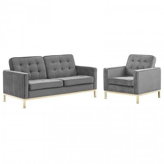 Loft Gold Stainless Steel Leg Performance Velvet Loveseat and Armchair Set