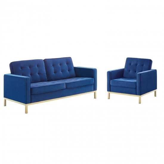 Loft Gold Stainless Steel Leg Performance Velvet Loveseat and Armchair Set