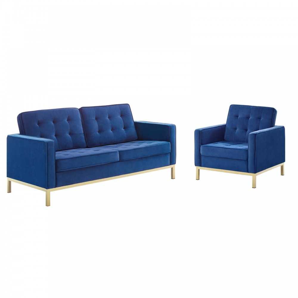 Loft Gold Stainless Steel Leg Performance Velvet Loveseat and Armchair Set