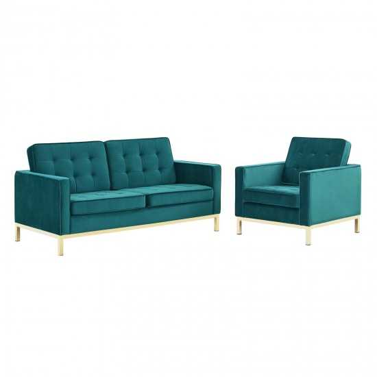 Loft Gold Stainless Steel Leg Performance Velvet Loveseat and Armchair Set