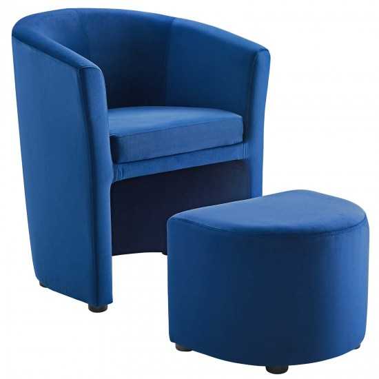 Divulge Performance Velvet Arm Chair and Ottoman Set