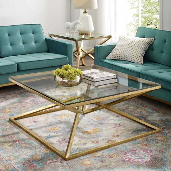 Point 39.5" Brushed Gold Metal Stainless Steel Coffee Table