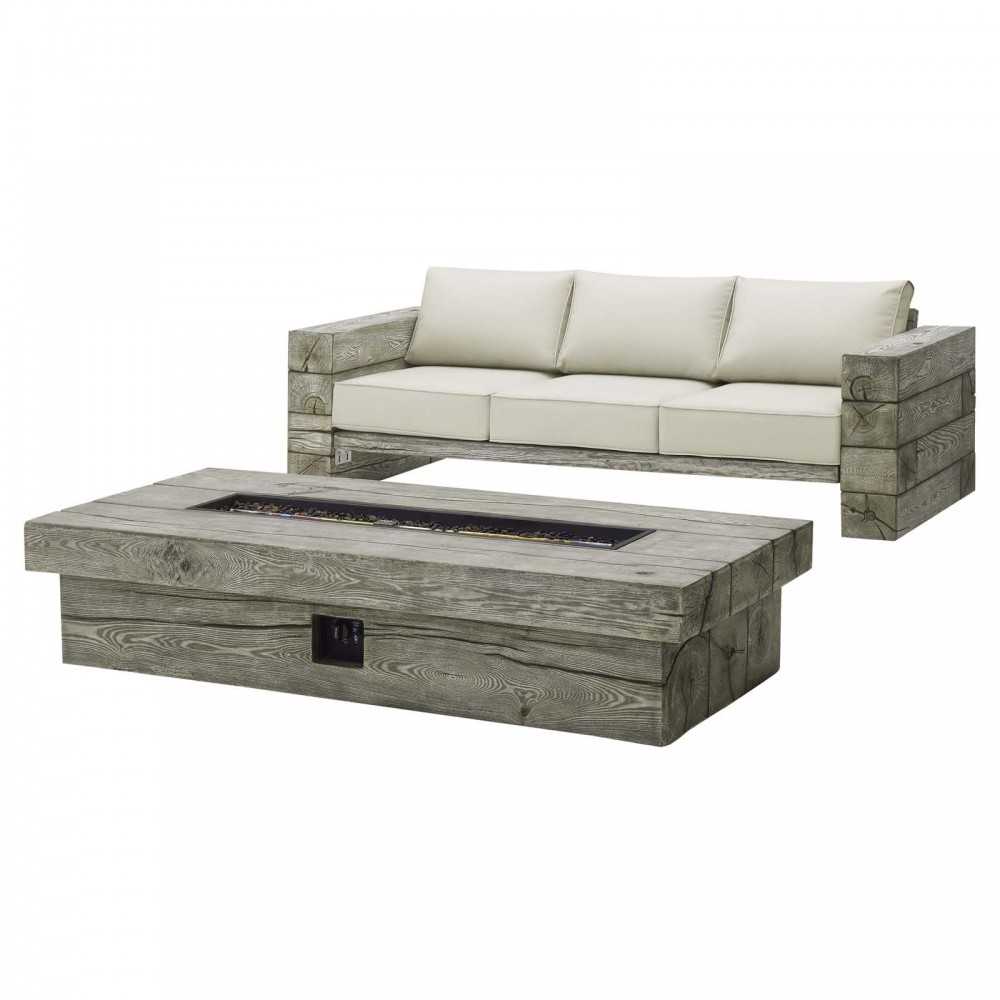 Manteo Rustic Coastal Outdoor Patio Sunbrella® Sofa and Fire Pit Set Manteo Rustic Coastal Outdoor Patio Sunbrella® Sofa and Fire Pit Set