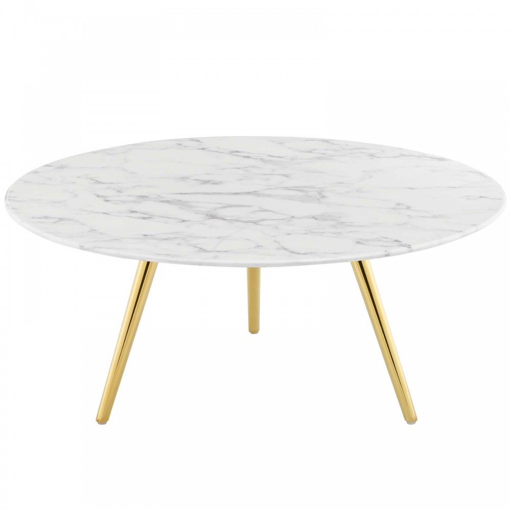 Lippa 36" Round Artificial Marble Coffee Table with Tripod Base