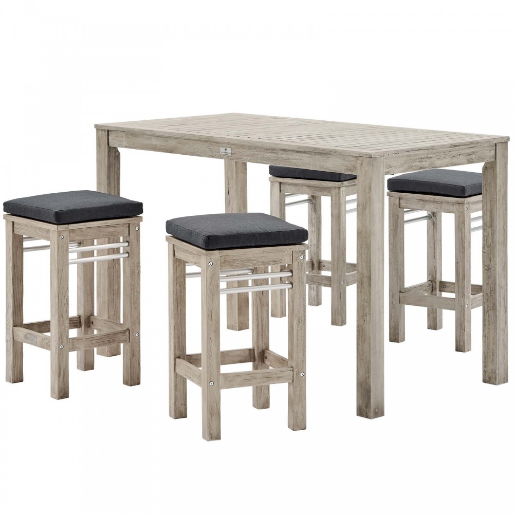 Wiscasset 5 Piece Outdoor Patio Acacia Wood Bar Set