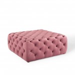 Amour Tufted Button Large Square Performance Velvet Ottoman