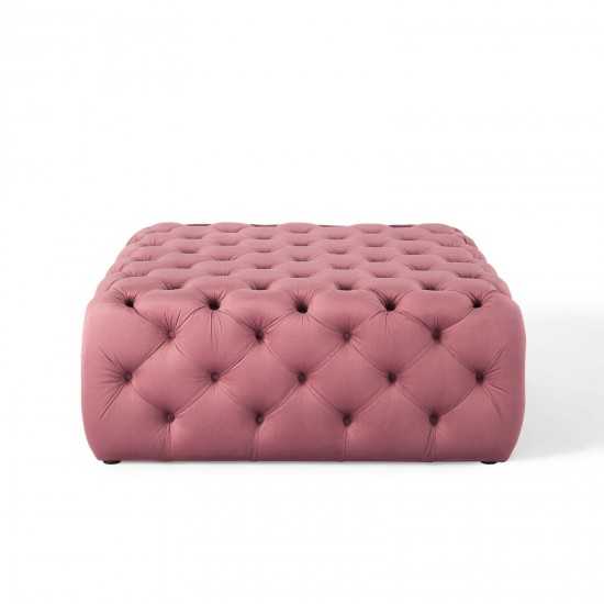 Amour Tufted Button Large Square Performance Velvet Ottoman