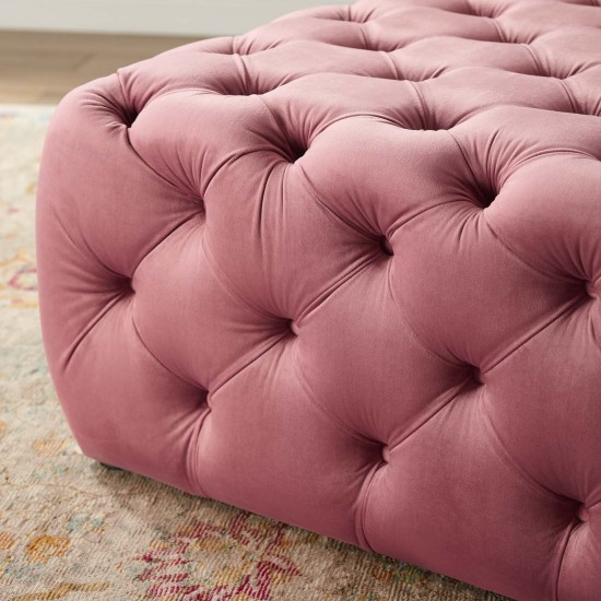 Amour Tufted Button Large Square Performance Velvet Ottoman