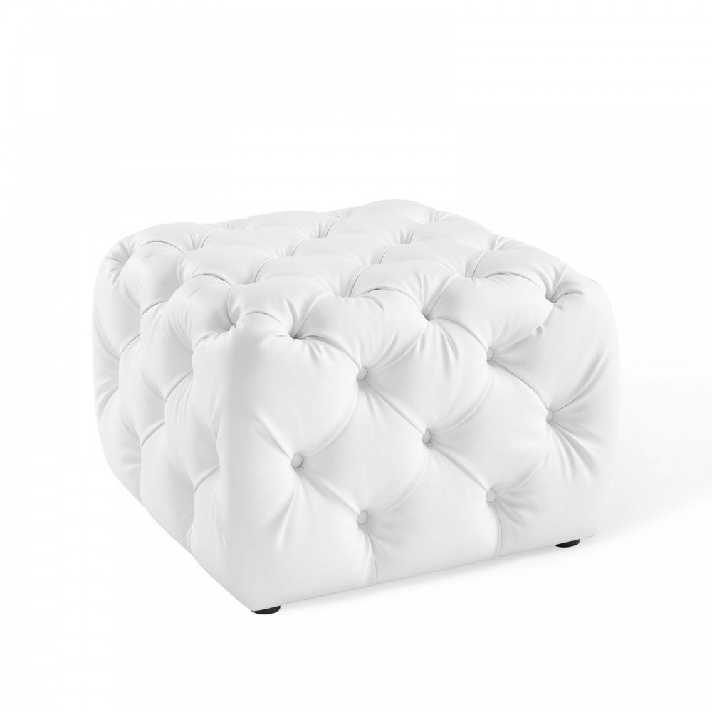 Amour Tufted Button Square Faux Leather Ottoman