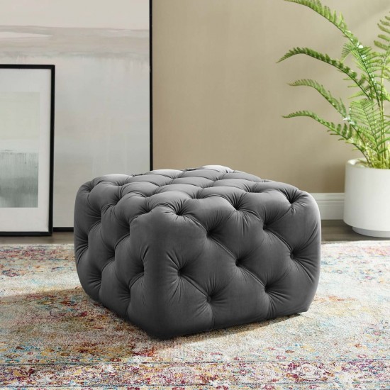 Amour Tufted Button Square Performance Velvet Ottoman