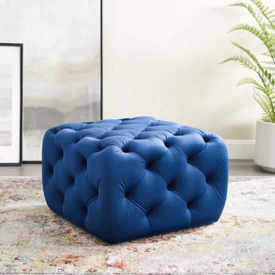 Amour Tufted Button Square Performance Velvet Ottoman