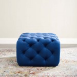 Amour Tufted Button Square Performance Velvet Ottoman