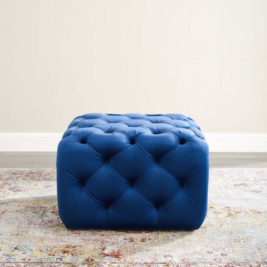 Amour Tufted Button Square Performance Velvet Ottoman