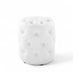 Amour Tufted Button Round Faux Leather Ottoman