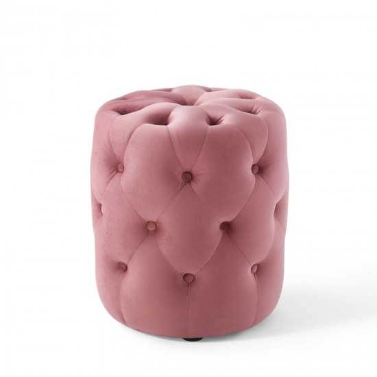 Amour Tufted Button Round Performance Velvet Ottoman