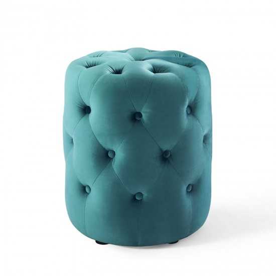 Amour Tufted Button Round Performance Velvet Ottoman