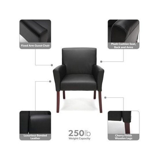 Essentials by OFM ESS-9025 Fabric Executive Guest Chair with Arms and Wooden Legs