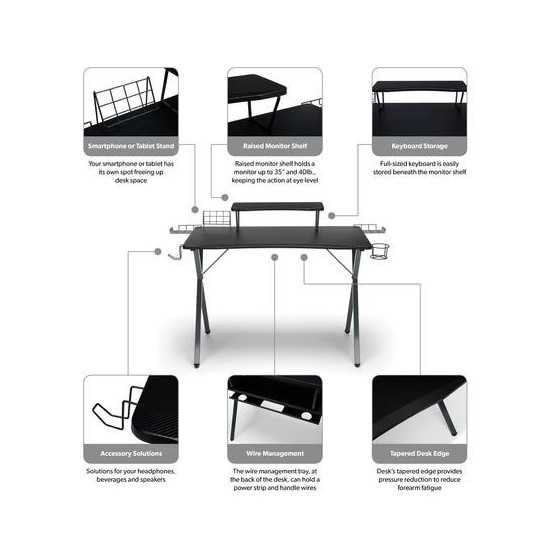 Essentials Collection 55" Gaming Computer Desk, 35" Monitor Shelf, X-Base (ESS-1100)