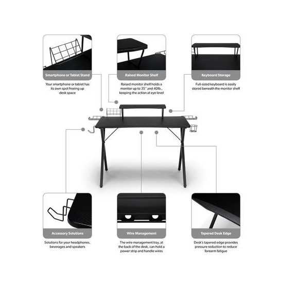 Essentials Collection 55" Gaming Computer Desk, 35" Monitor Shelf, X-Base (ESS-1100)