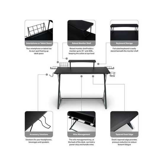 Essentials Collection 55" Gaming Computer Desk, 35" Monitor Shelf, Z-Base (ESS-1101)