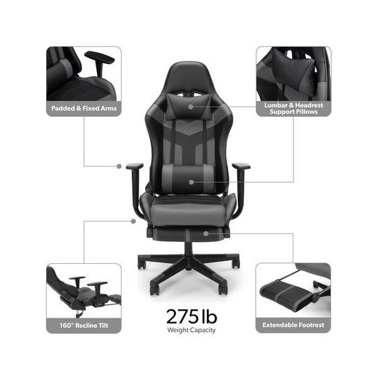 Essentials Collection High Back PU Leather Gaming Chair, with Extendable Footrest (ESS-6075FR)