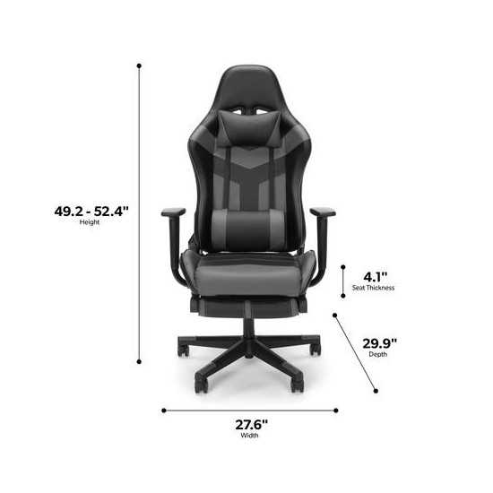 Essentials Collection High Back PU Leather Gaming Chair, with Extendable Footrest (ESS-6075FR)